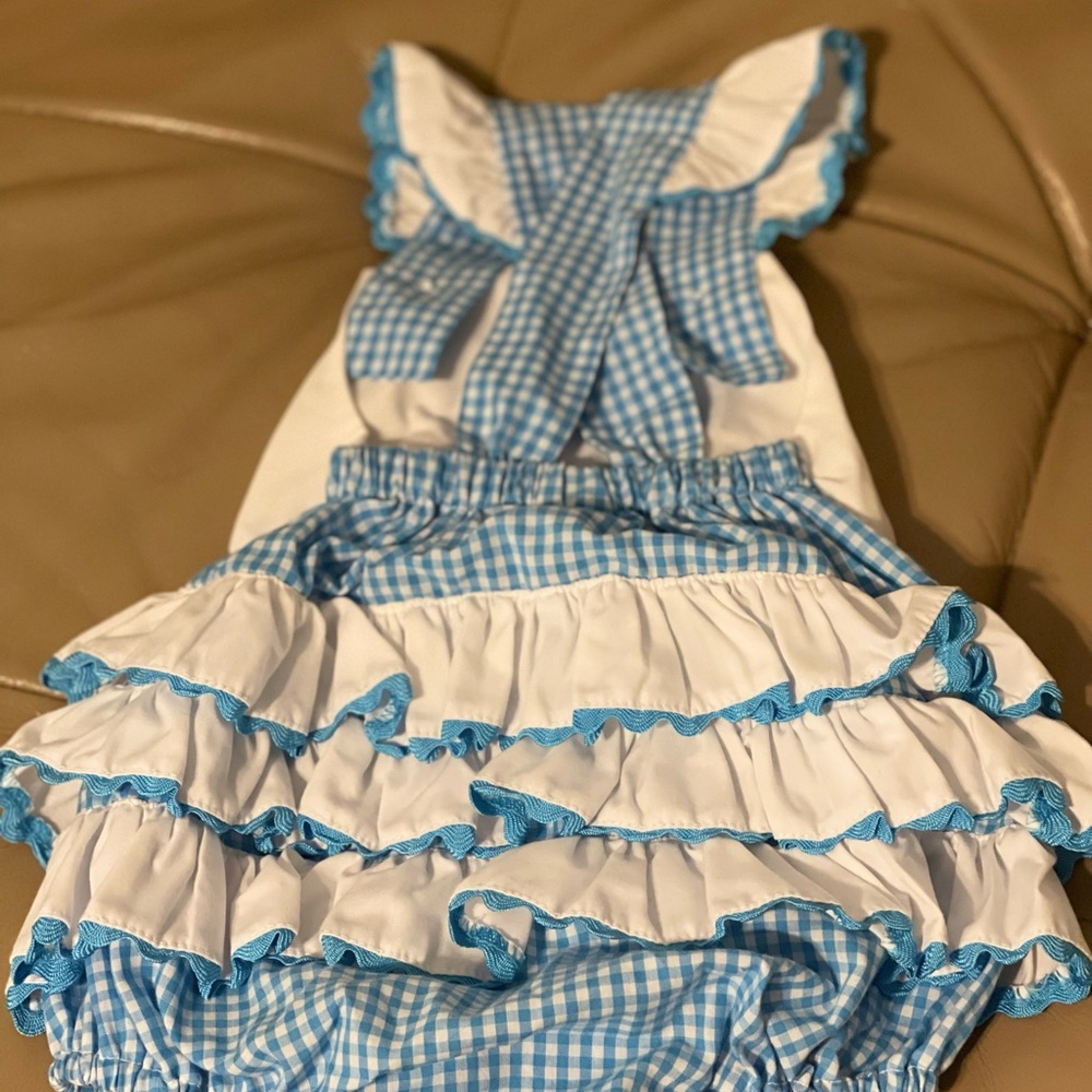 Smocked Auctions Blue & white gingham Bubble  size 3 months